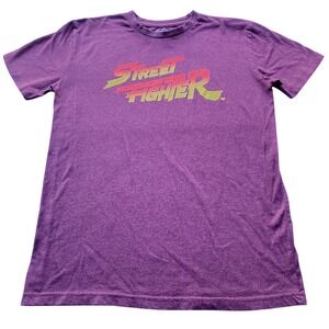 Street Fighter‎ Capcom Graphic T-Shirt Mens Small Purple Embroidered Logo Retro